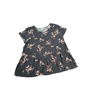 Arizona Jean Co Black Dark Floral Babydoll Peplum Top Women's L Boho
